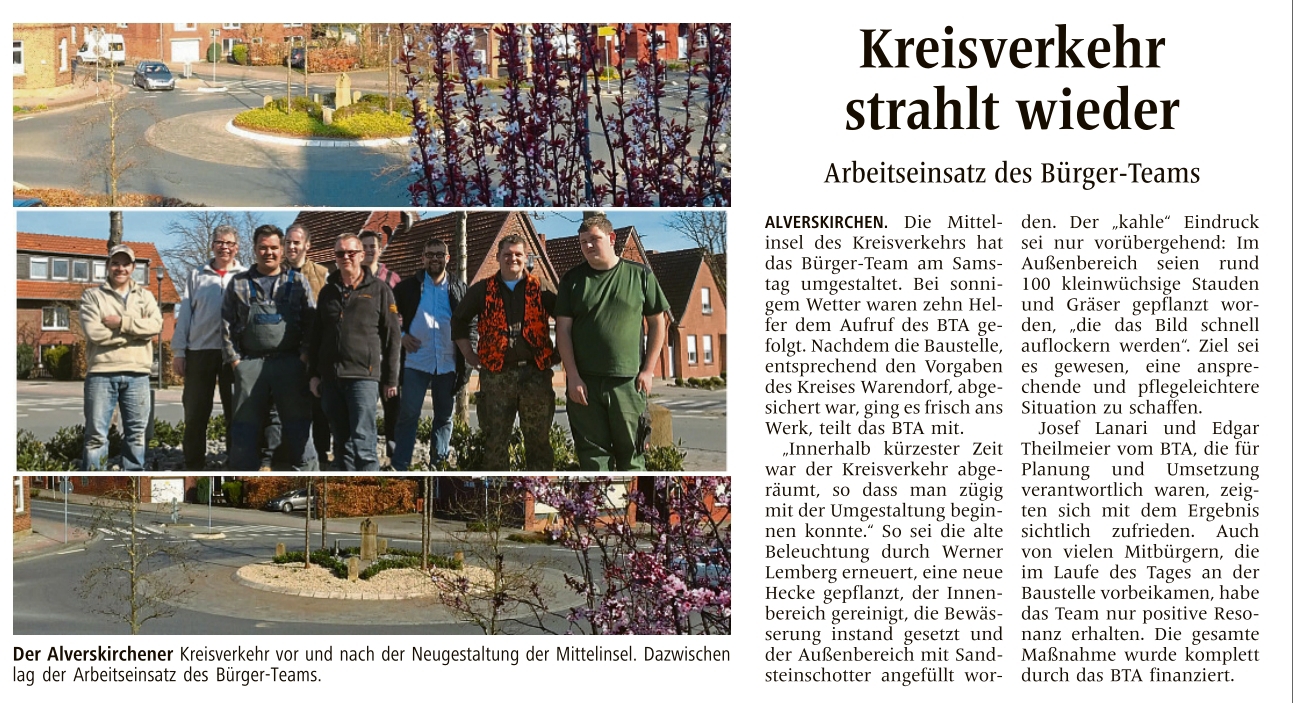 Kreisverkehr strahlt wieder   WN v. 28.03.2017