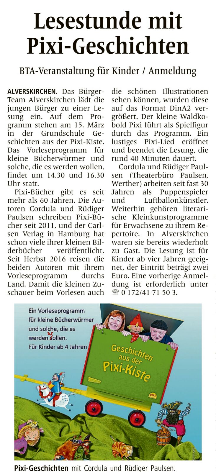 Lesestunde mit Pixi Geschichten   WN v. 08.03